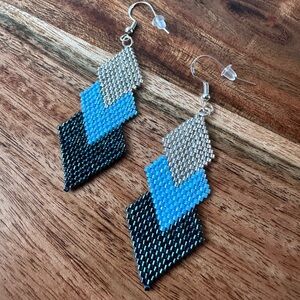Blue Ombré Seed Bead Earrings Handwoven Beaded Earrings Seed Bead Earrings